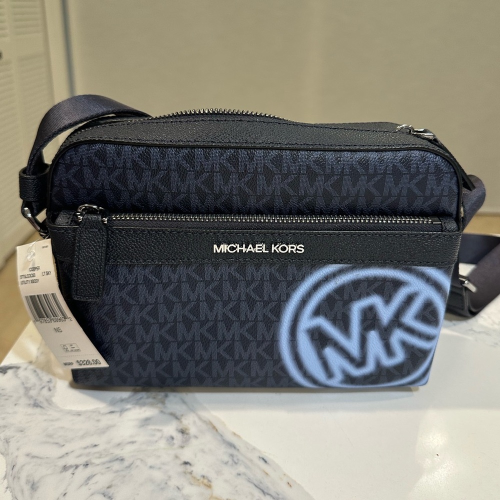 MICHAEL Michael Kors Cooper Embellished Logo Utility Crossbody in Light Sky NWT - Picture 4 of 8